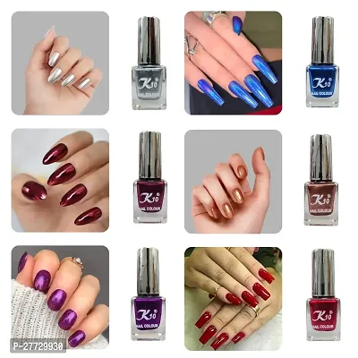 High shine Nail Polish Nail Metallic Finish Multi color Combo set Silver-Maroon-Purple-Blue-Coffee-Darkred