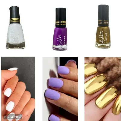 New Beautiful HD Color Nail Polish Combo White-Purple-Gold-thumb0