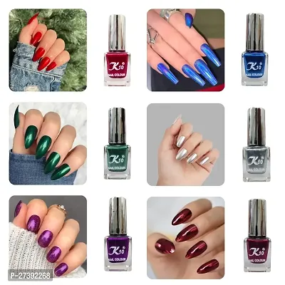 High shine Nail Polish Nail Metallic Finish Multi color Combo set Red-Green-Purple-Blue-Silver-Maroon