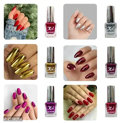 High shine Nail Polish Nail Metallic Finish Multi color Combo set Red-Golden-Darkpink-Maroon-Silver-Darkred