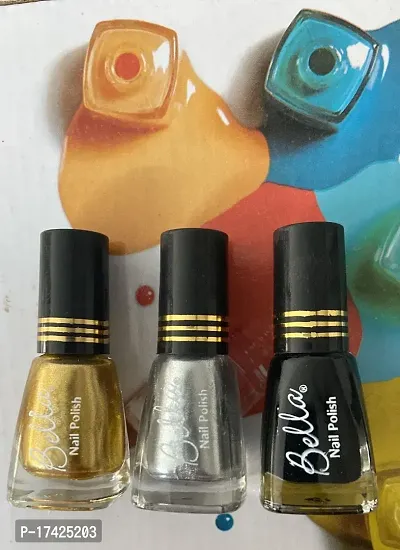 Bella Golden silver Black Nail Paint Combo of 3-thumb5