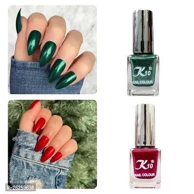 Metallic Finish Green Dark Red  Nail polish combo