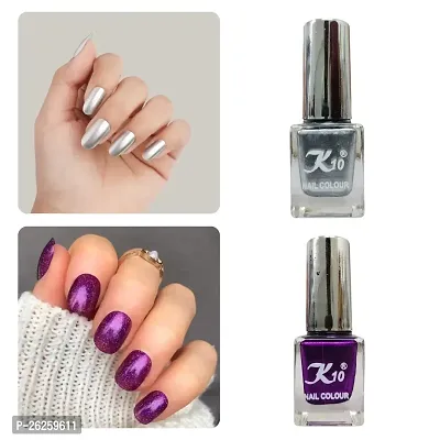 Metallic Finish Silver Purple  Nail polish combo