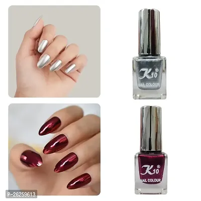 Metallic Finish Silver Maroon  Nail polish combo