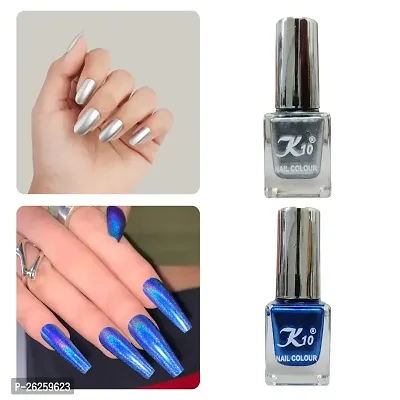 Metallic Finish Silver Blue  Nail polish combo