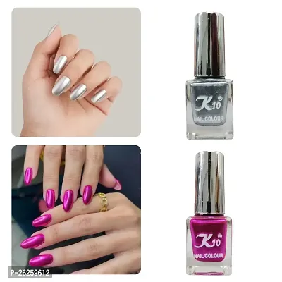 Metallic Finish Silver Pink  Nail polish combo-thumb0