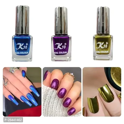 High quality Metallic-Blue-Lemon-Purple Nail Polish Combo-thumb0