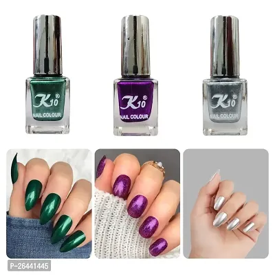 High quality Metallic-Green-Purple-Silver Nail Paint Combo