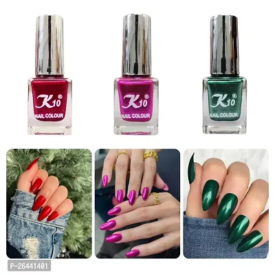 High Shine Long lasting Metallic-Red-Green-Pink Nail Polish Combo