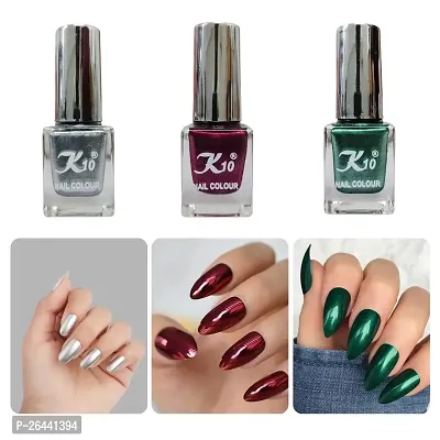 High Shine Long lasting Metallic-Silver-Maroon-Green Nail Polish Combo-thumb0