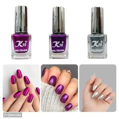 High quality Metallic-Dark-Pink-Purple-Silver Nail Paint Combo-thumb0