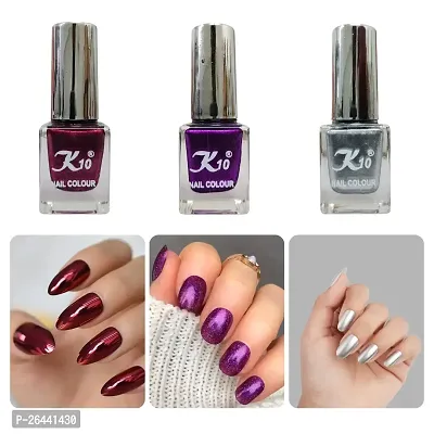 High quality Metallic-Maroon-Purple-Silver Nail Paint Combo