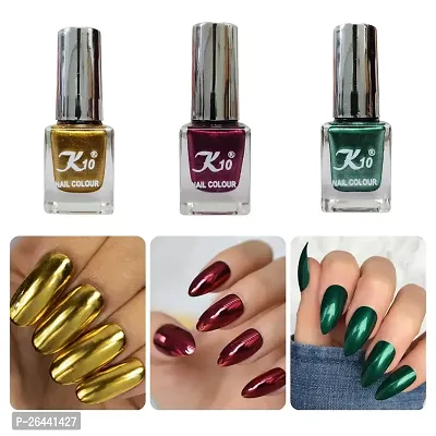 High quality Metallic-Gold-Green-Maroon Nail Paint Combo