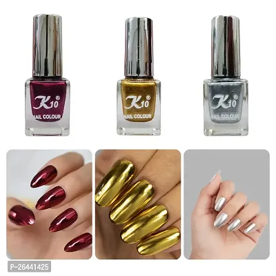 High quality Metallic-Maroon-Gold-Silver Nail Paint Combo