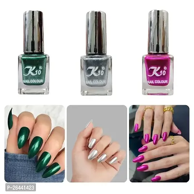 High quality Metallic-Green-Silver-Pink Nail Paint Combo