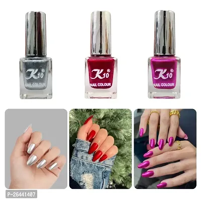 High Shine Long lasting Metallic-Silver-Red-Pink Nail Polish Combo