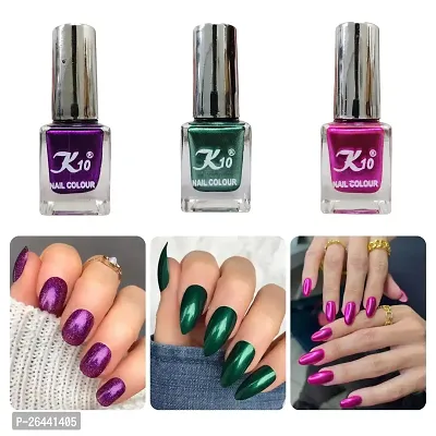 High Shine Long lasting Metallic-Purple-Pink-Green Nail Polish Combo