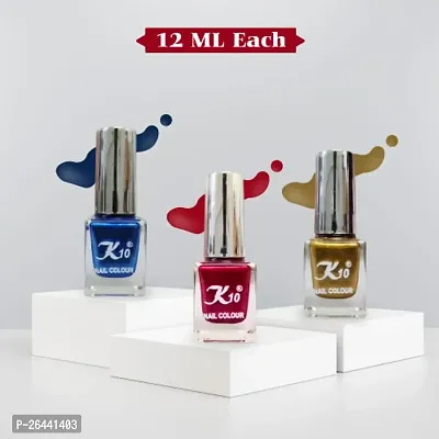 High Shine Long lasting Metallic-Red-Blue-Gold Nail Polish Combo-thumb2