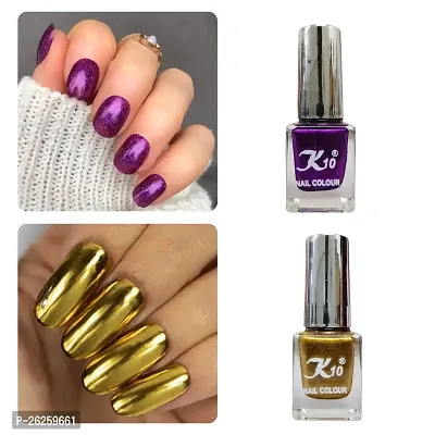 Metallic Finish Golden Perple Nail polish combo-thumb0