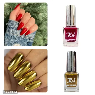 Metallic Finish Golden Dark Red Nail polish combo