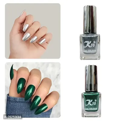 Metallic Finish Silver Green  Nail polish combo