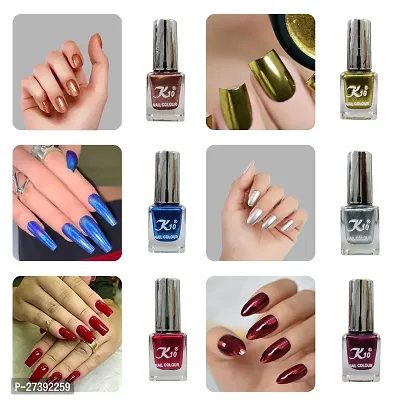 High shine Nail Polish Nail Metallic Finish Multi color Combo set Blue-Coffee-Darkred-Lemon-Silver-Maroon