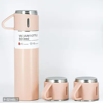 Stainless Steel Thermo 500Ml Vacuum Insulated Water Bottle Flask Set With 3 Cups-thumb0