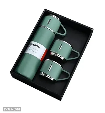 Stainless Steel Thermo 500Ml Vacuum Insulated Water Bottle Flask Set With 3 Cups