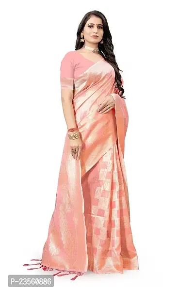 Texonus Women's Jacquard Chanderi Cotton Saree with Unstitched Blouse Piece. (DC-081-AM-PINK)-thumb3