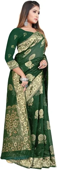 Texonus Women's Jacquard Chanderi Cotton Saree with Unstitched Blouse Piece. (DC-067-AM-BOTTLE GREEN)-thumb2