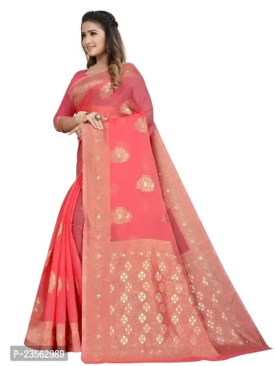 Texonus Women's Jacquard Linen Blend Saree with Unstitched Blouse Piece. (DC-047-AM-PINK)-thumb4