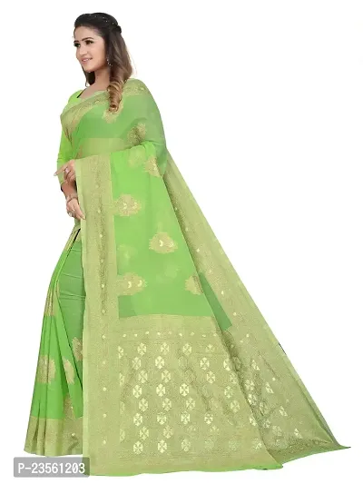 Texonus Women's Jacquard Linen Blend Saree with Unstitched Blouse Piece. (DC-047-AM-GREEN)-thumb4