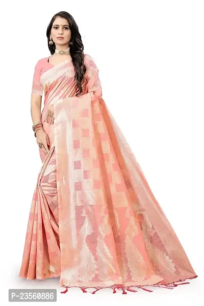 Texonus Women's Jacquard Chanderi Cotton Saree with Unstitched Blouse Piece. (DC-081-AM-PINK)-thumb0