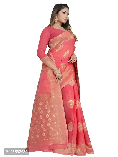 Texonus Women's Jacquard Linen Blend Saree with Unstitched Blouse Piece. (DC-047-AM-PINK)-thumb5