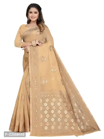 Texonus Women's Jacquard Linen Blend Saree with Unstitched Blouse Piece. (DC-047-AM-BEIGE)