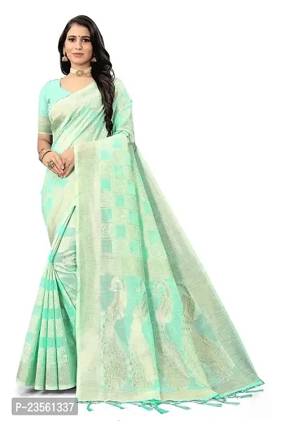 Texonus Women's Jacquard Chanderi Cotton Saree with Unstitched Blouse Piece. (DC-081-AM-FIROZI)