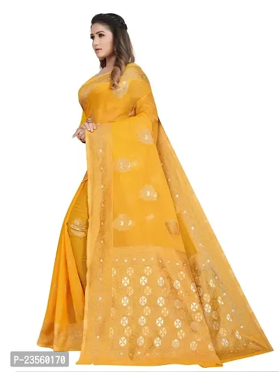 Texonus Women's Jacquard Linen Blend Saree with Unstitched Blouse Piece. (DC-047-AM-YELLOW)-thumb4