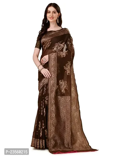 Texonus Women's Jacquard Chanderi Cotton Saree with Unstitched Blouse Piece. (DC-088-AM-COFFEE)