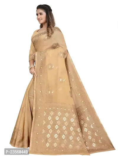 Texonus Women's Jacquard Linen Blend Saree with Unstitched Blouse Piece. (DC-047-AM-BEIGE)-thumb4