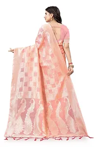 Texonus Women's Jacquard Chanderi Cotton Saree with Unstitched Blouse Piece. (DC-081-AM-PINK)-thumb3