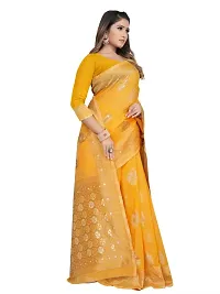 Texonus Women's Jacquard Linen Blend Saree with Unstitched Blouse Piece. (DC-047-AM-YELLOW)-thumb4