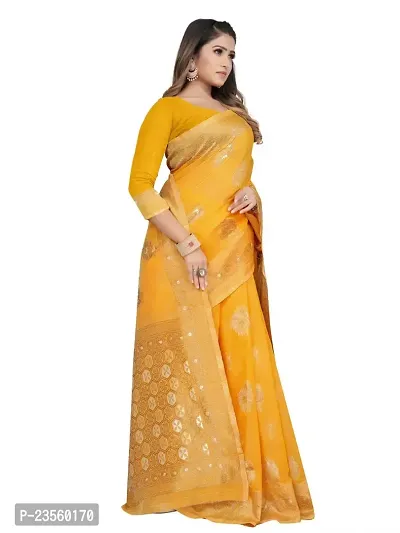 Texonus Women's Jacquard Linen Blend Saree with Unstitched Blouse Piece. (DC-047-AM-YELLOW)-thumb5