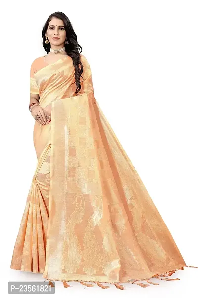 Texonus Women's Jacquard Chanderi Cotton Saree with Unstitched Blouse Piece. (DC-081-AM-PEACH)