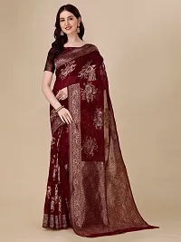 Texonus Women's Jacquard Chanderi Cotton Saree with Unstitched Blouse Piece. (DC-088-AM-MAROON)-thumb1