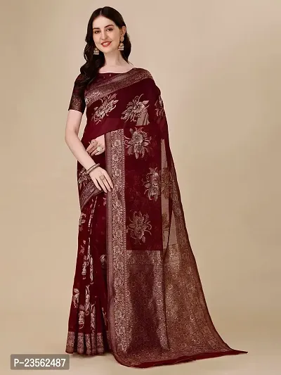 Texonus Women's Jacquard Chanderi Cotton Saree with Unstitched Blouse Piece. (DC-088-AM-MAROON)-thumb2