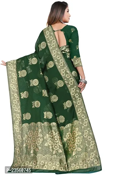 Texonus Women's Jacquard Chanderi Cotton Saree with Unstitched Blouse Piece. (DC-067-AM-BOTTLE GREEN)-thumb4