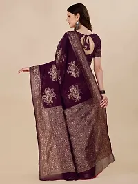 Texonus Women's Jacquard Chanderi Cotton Saree with Unstitched Blouse Piece. (DC-088-AM-WINE)-thumb2