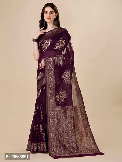 Texonus Women's Jacquard Chanderi Cotton Saree with Unstitched Blouse Piece. (DC-088-AM-WINE)-thumb2