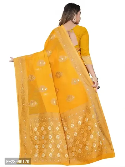 Texonus Women's Jacquard Linen Blend Saree with Unstitched Blouse Piece. (DC-047-AM-YELLOW)-thumb2