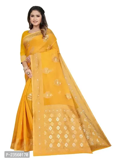 Texonus Women's Jacquard Linen Blend Saree with Unstitched Blouse Piece. (DC-047-AM-YELLOW)-thumb0